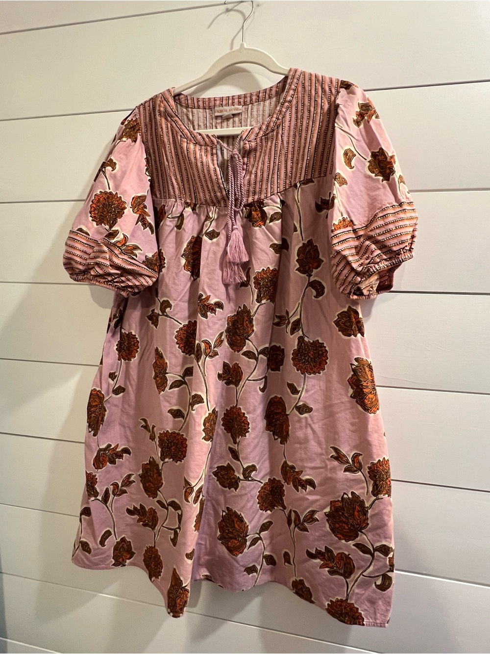 Knox Rose Pink Floral Tassel-Front Smocked Midi Dress